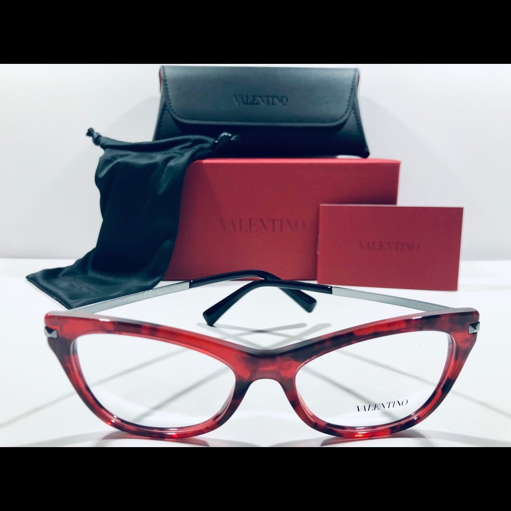 Valentino Women's Eyeglasses Havana Red w/ Black
